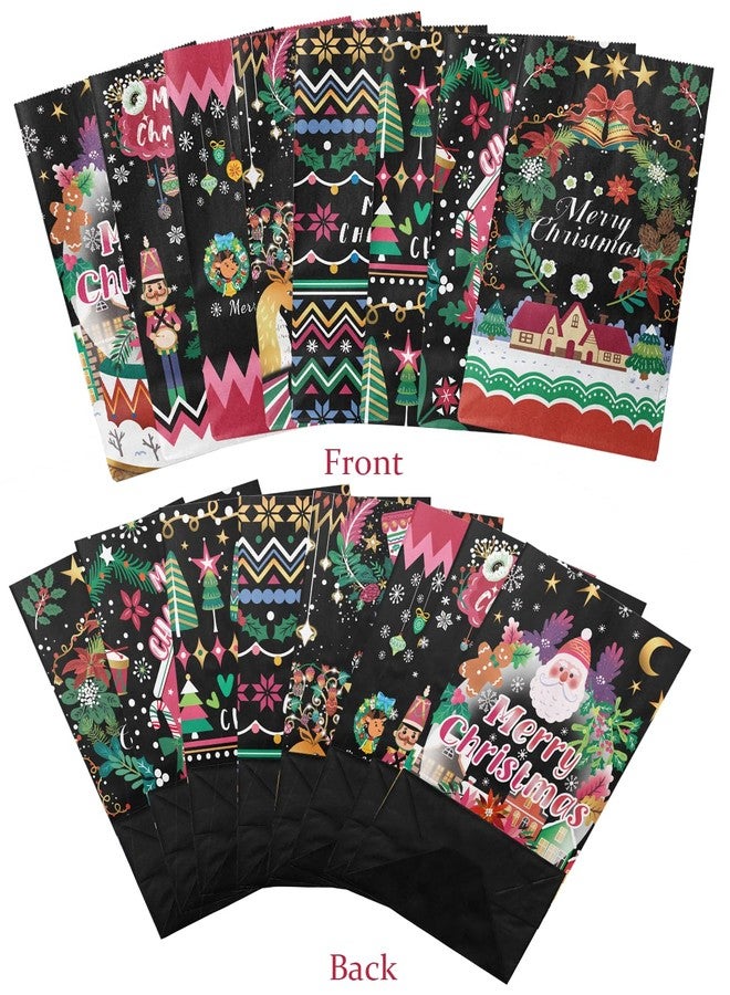 qiqee Christmas Treat Paper Bags Black Mini Xmas Party Candy Goodie Snack Bags (32Pcs Stickers 5"x3"x9.5") - Image 2